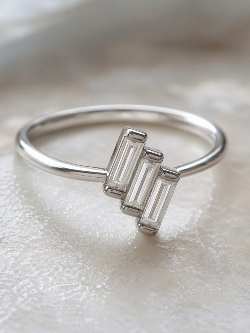 Baguette Moissanite Ring Sterling Silver Minimalist Stackable